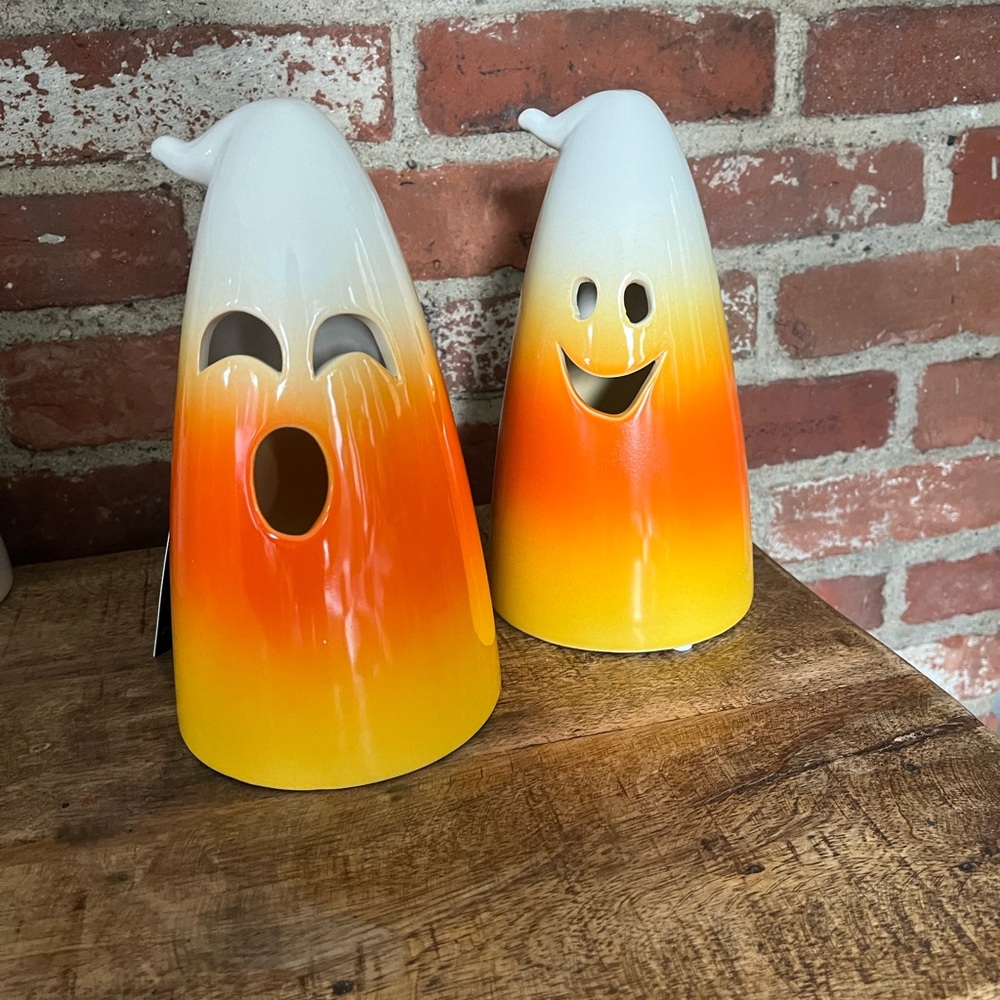 Candy corn ghosts new with tags, votive candles holders October 31